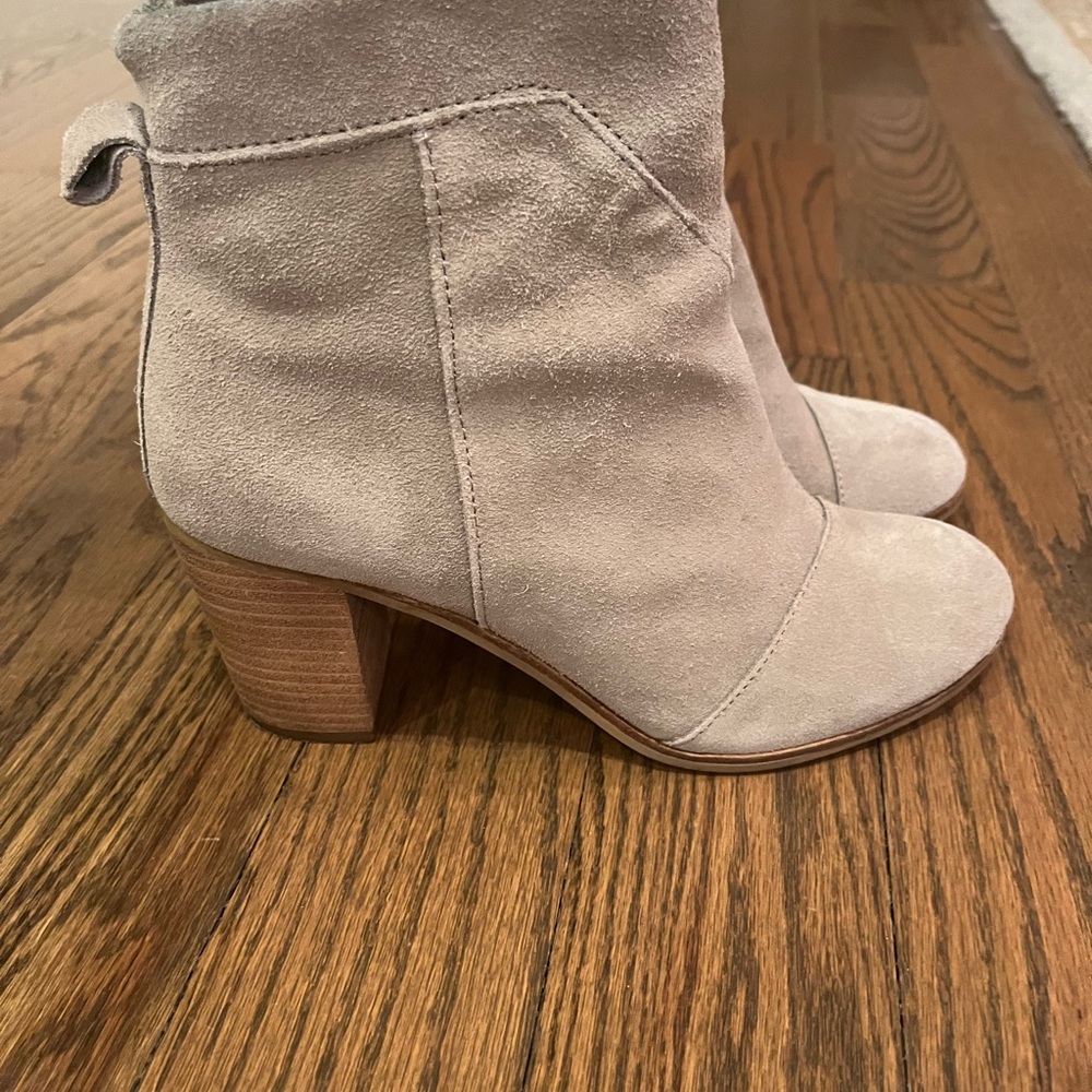 Toms Taupe Suede Booties Side Zip - Picture 5 of 8